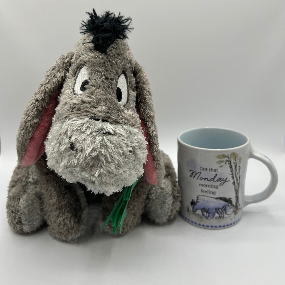 BUNDLE Disney Eeyore 11" Plush "Got That Monday Morning Feeling" Coffee Mug NWOT